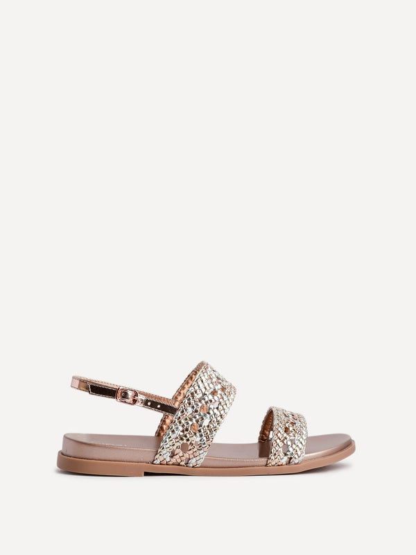 Linzi Rose Gold Faux Leather Handwoven Flat Sandals
