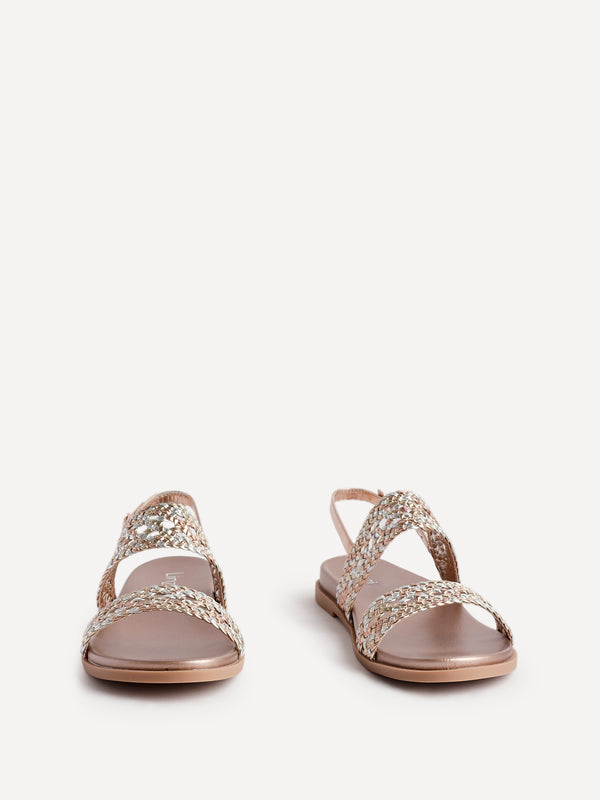 Linzi Rose Gold Faux Leather Handwoven Flat Sandals