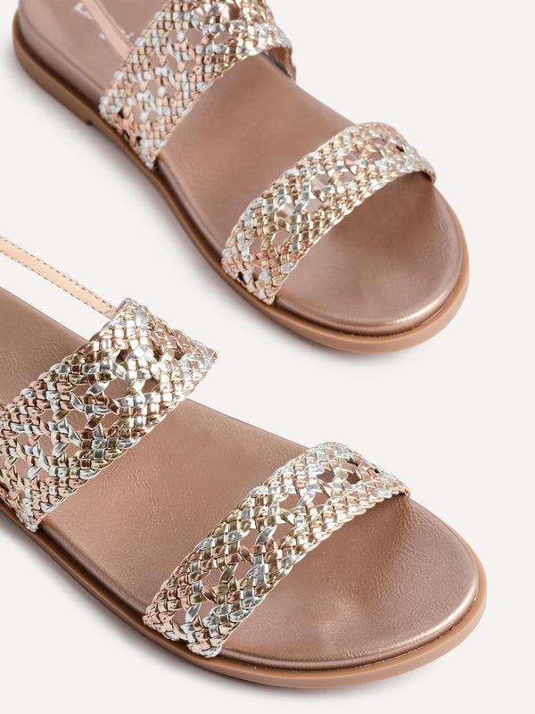 Linzi Rose Gold Faux Leather Handwoven Flat Sandals