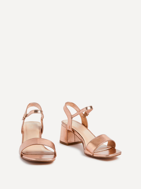 Linzi Rose Gold Faux Leather Low Chunky Block Heeled Sandal