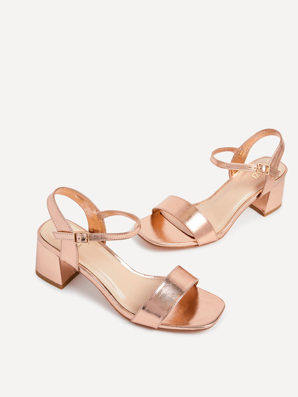 linzi Rose Gold Faux Leather Low Chunky Block Heeled Sandal