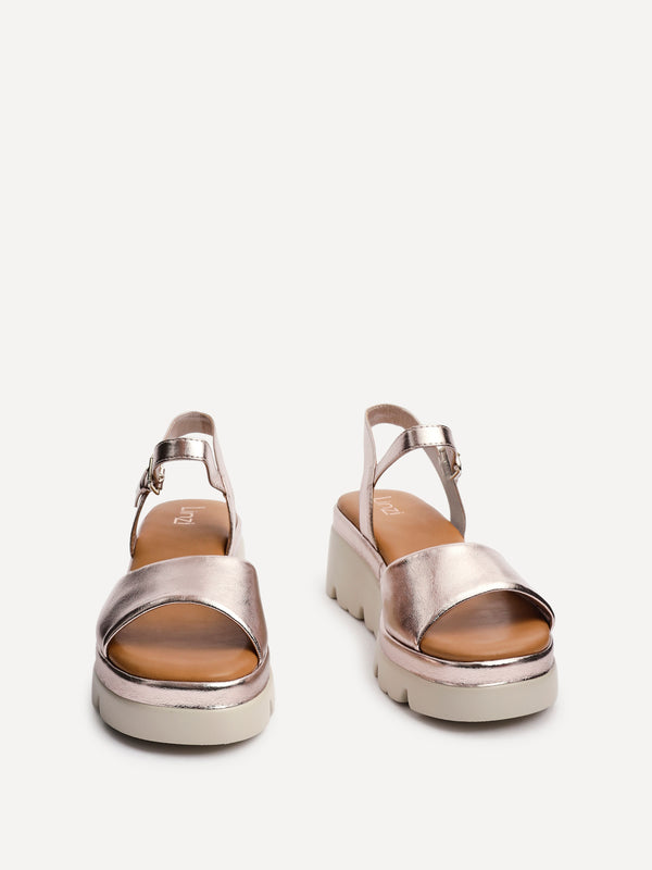 Linzi Rose Gold Faux Leather Platform Cleated Sole Flatform Sandal