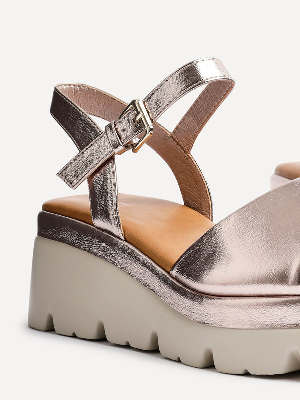 Linzi Rose Gold Faux Leather Platform Cleated Sole Flatform Sandal