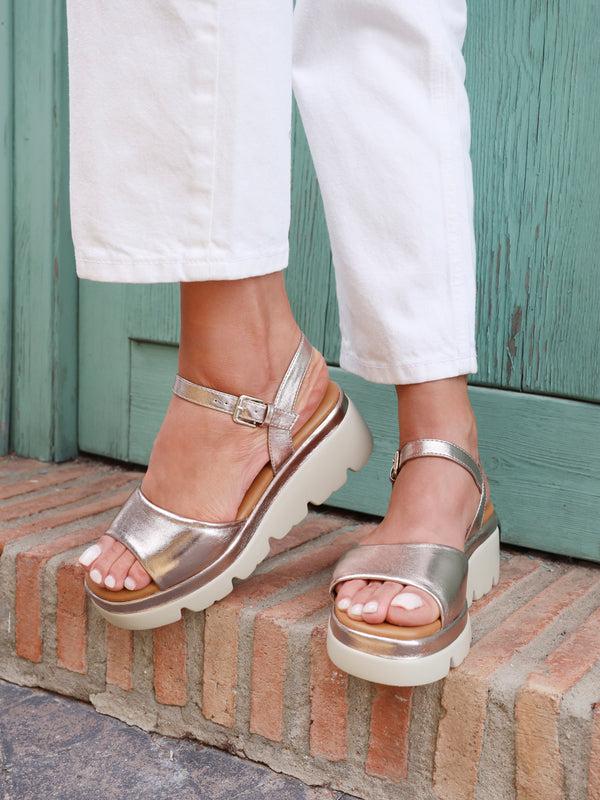 linzi Rose Gold Faux Leather Platform Cleated Sole Flatform Sandal