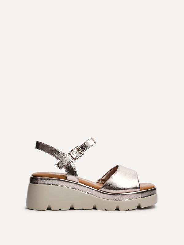 Linzi Rose Gold Faux Leather Platform Cleated Sole Flatform Sandal