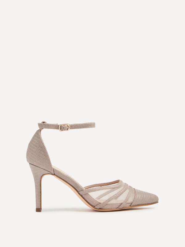 linzi Rose Gold Glitter Mesh Court Heel With Ankle Strap