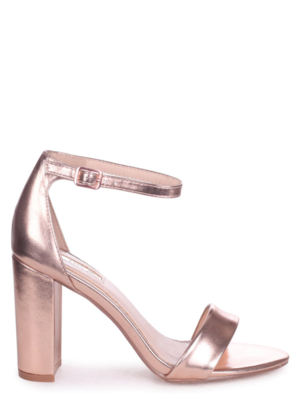 Linzi Rose Gold Metallic Barely There Block Heeled Sandal