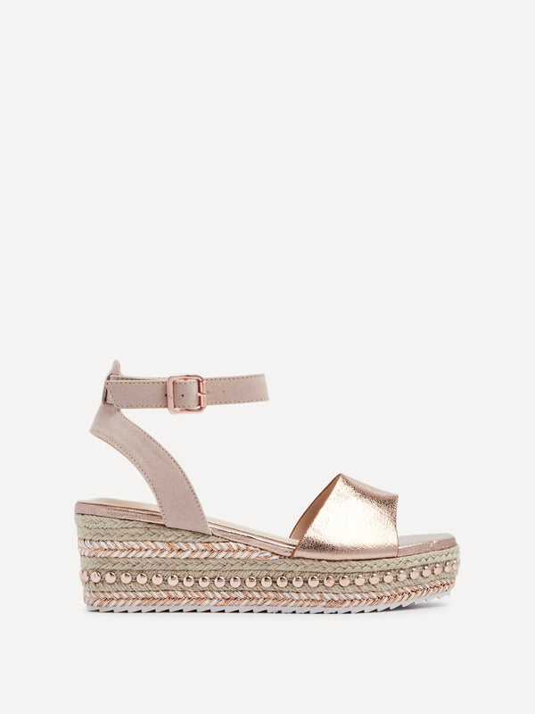 Linzi Rose Gold & Nude Square Toe And Studded Espadrille Flatform