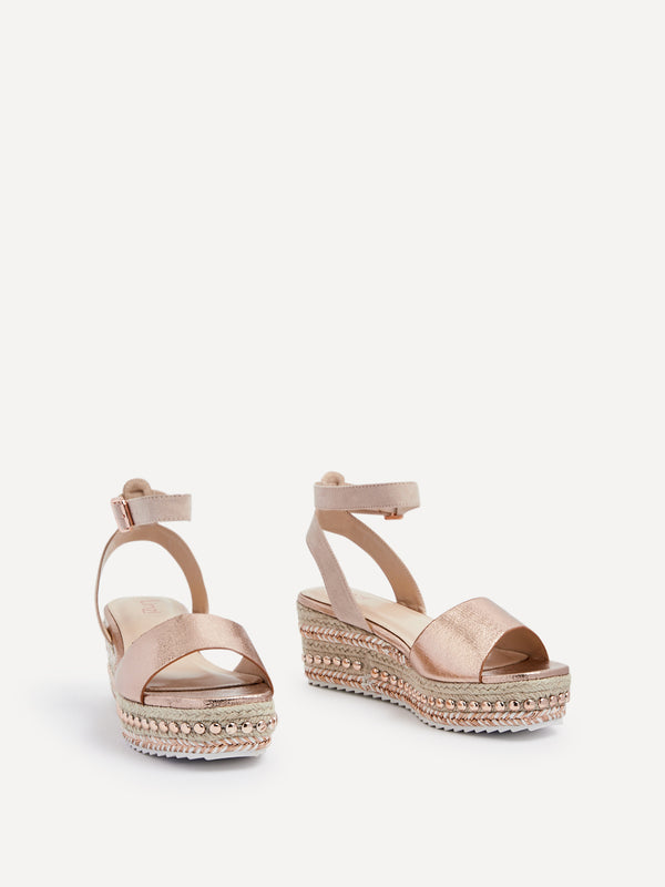 Linzi Rose Gold & Nude Square Toe And Studded Espadrille Flatform