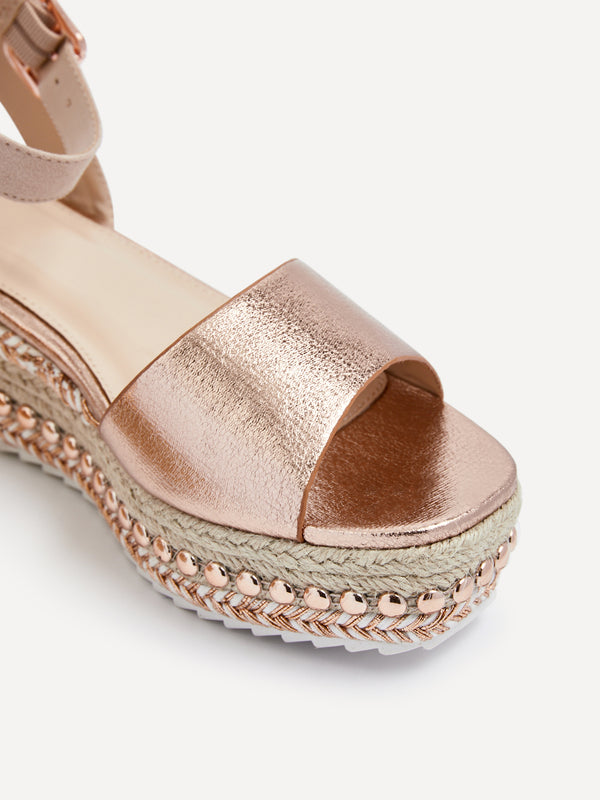 Linzi Rose Gold & Nude Square Toe And Studded Espadrille Flatform