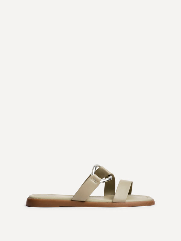 Linzi Sage Green Faux Leather Double Strap Sandal With Buckle Detail