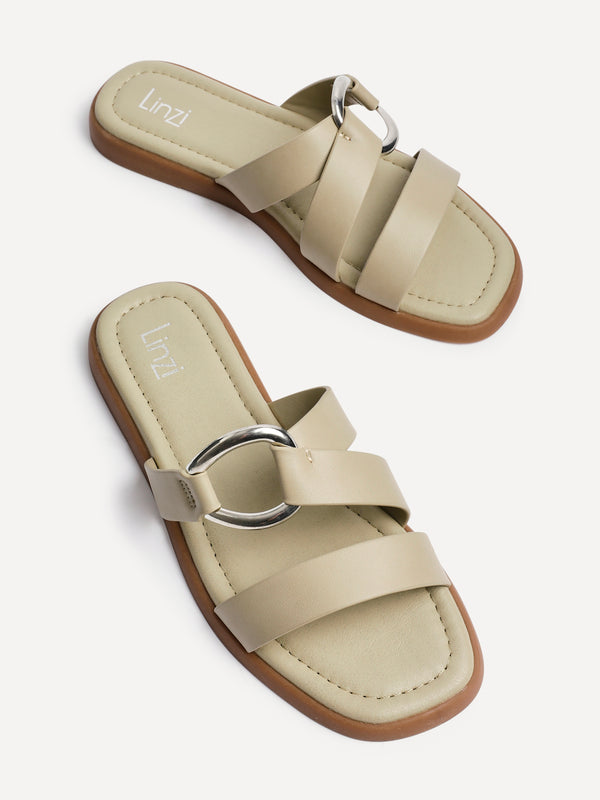 Linzi Sage Green Faux Leather Double Strap Sandal With Buckle Detail