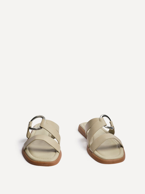 Linzi Sage Green Faux Leather Double Strap Sandal With Buckle Detail
