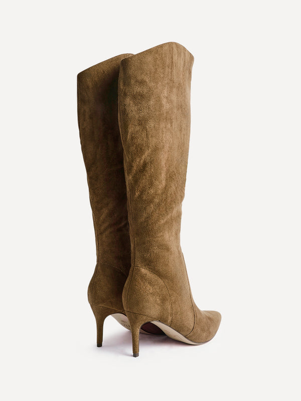 Linzi Sand Faux Suede Assymetric High Leg Stiletto Boot