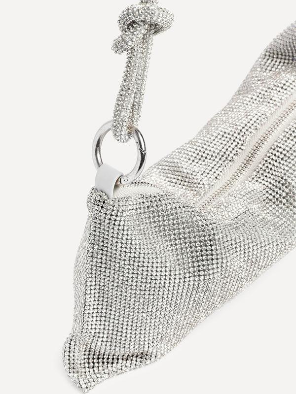 Linzi Silver Diamante Slouch Knotted Handle Shoulder Bag