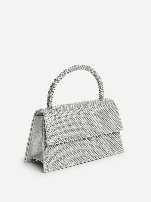 Linzi Silver Embellished Clutch Bag With Top Handle
