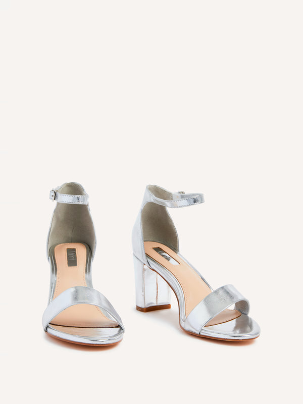 Linzi Silver Faux Leather Barely There Closed Back Block Heeled Sandal