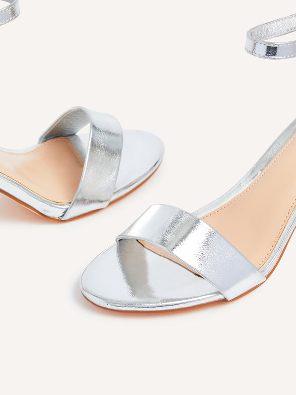 Linzi Silver Faux Leather Barely There Closed Back Block Heeled Sandal
