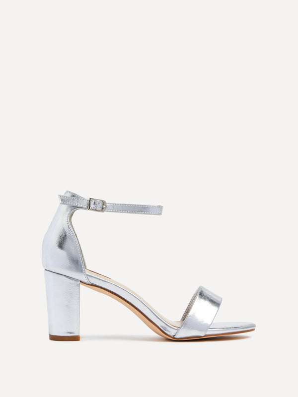 linzi Silver Faux Leather Barely There Closed Back Block Heeled Sandal