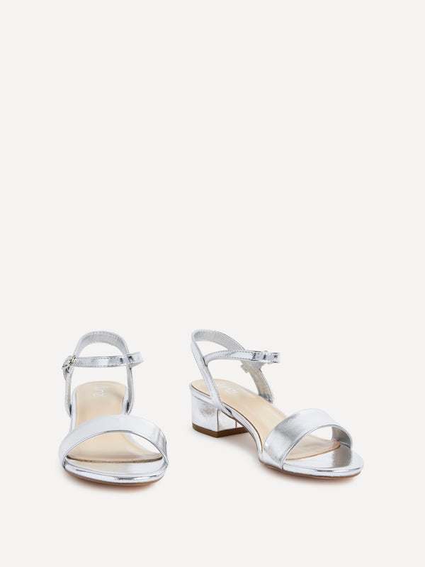Linzi Silver Faux Leather Barely There Low Block Heeled Sandal