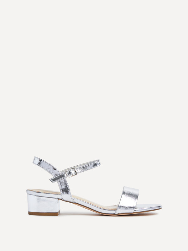 linzi Silver Faux Leather Barely There Low Block Heeled Sandal