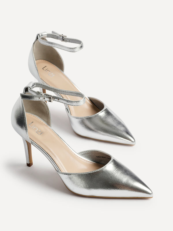 Linzi Silver Faux Leather Classic Stiletto Court Heel