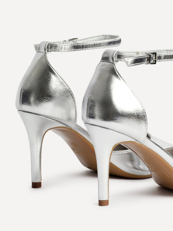 Linzi Silver Faux Leather Classic Stiletto Court Heel