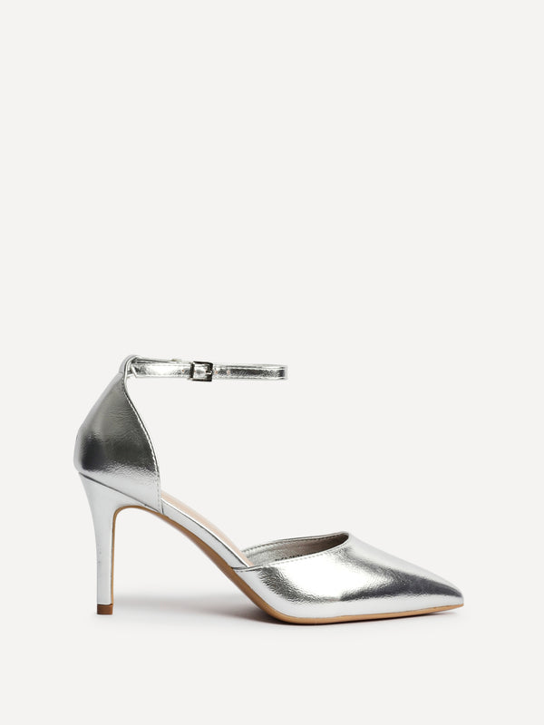 linzi Silver Faux Leather Classic Stiletto Court Heel