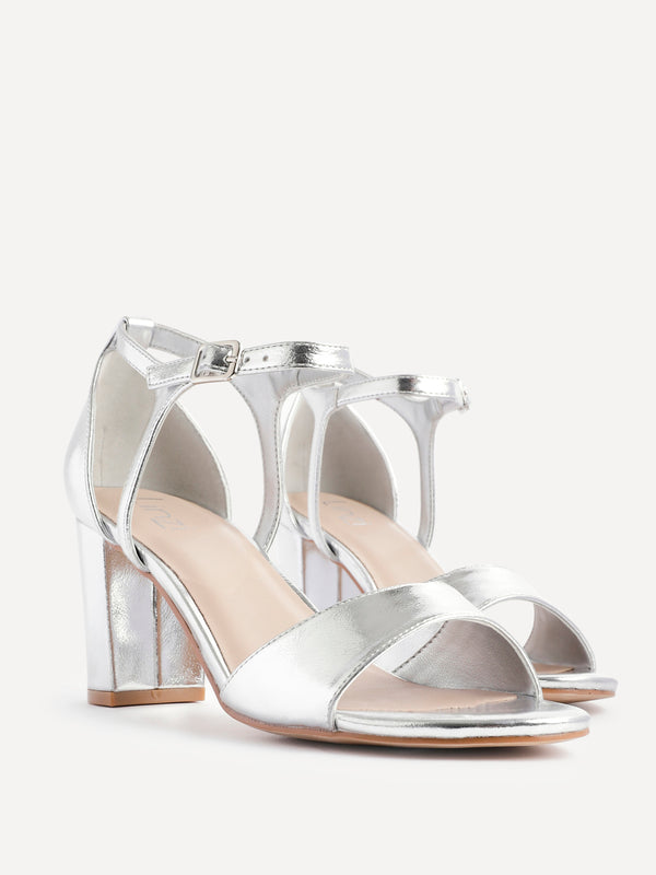Linzi Silver Faux Leather Closed Back Block Heel Sandal