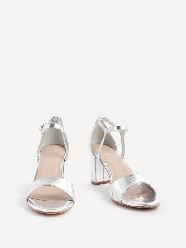 Linzi Silver Faux Leather Closed Back Block Heel Sandal