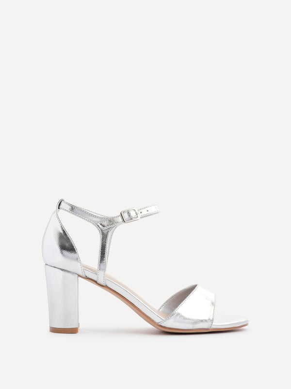 Linzi Silver Faux Leather Closed Back Block Heel Sandal