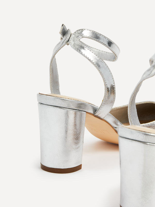 Linzi Silver Faux Leather Mid Height Court Shoe With Sandal Back