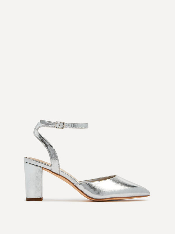 linzi Silver Faux Leather Mid Height Court Shoe With Sandal Back