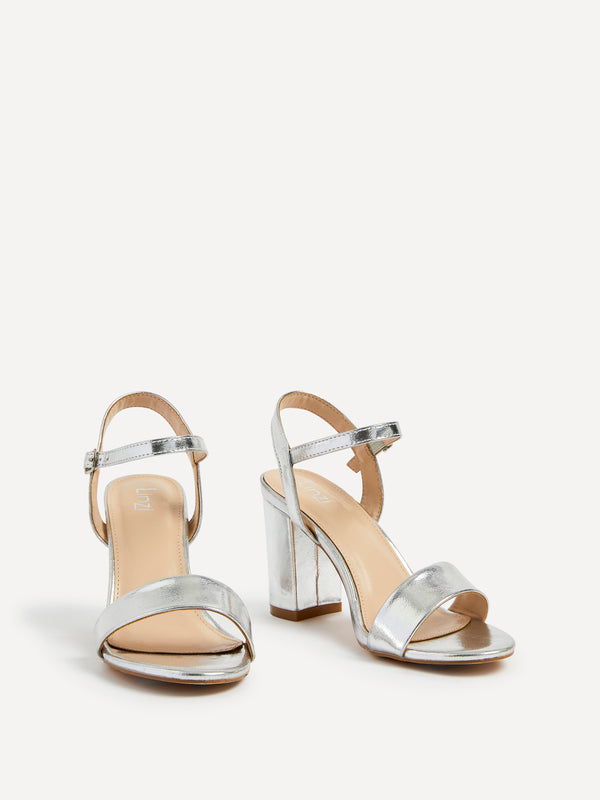 Linzi Silver Faux Leather Open Back Barely There Block Heeled Sandal