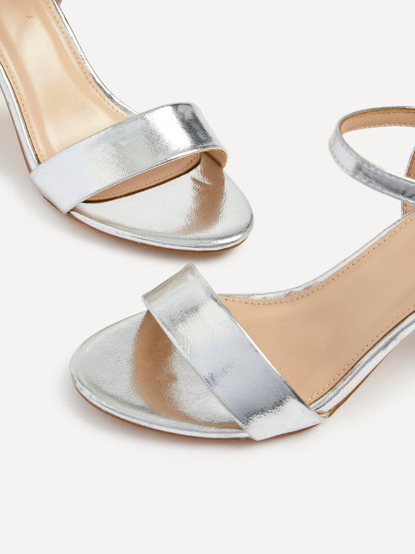 Linzi Silver Faux Leather Open Back Barely There Block Heeled Sandal