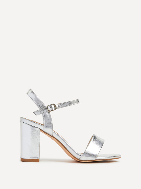 linzi Silver Faux Leather Open Back Barely There Block Heeled Sandal