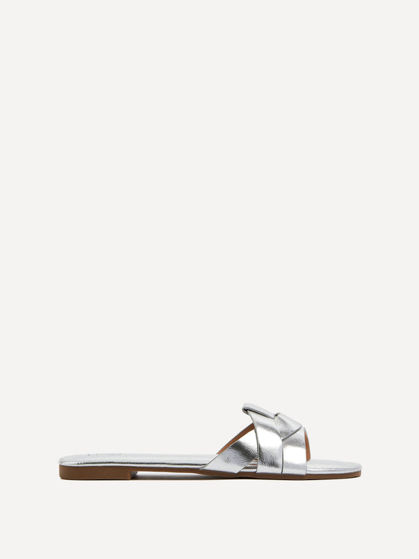 Linzi Silver Faux Leather Slider With Woven Front Strap