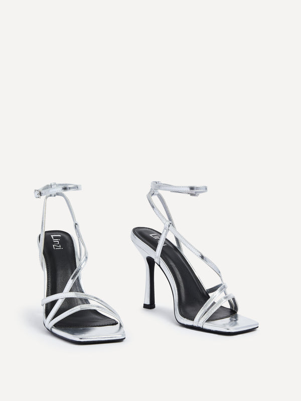 Linzi Silver Faux Leather Strappy Stiletto High Heel