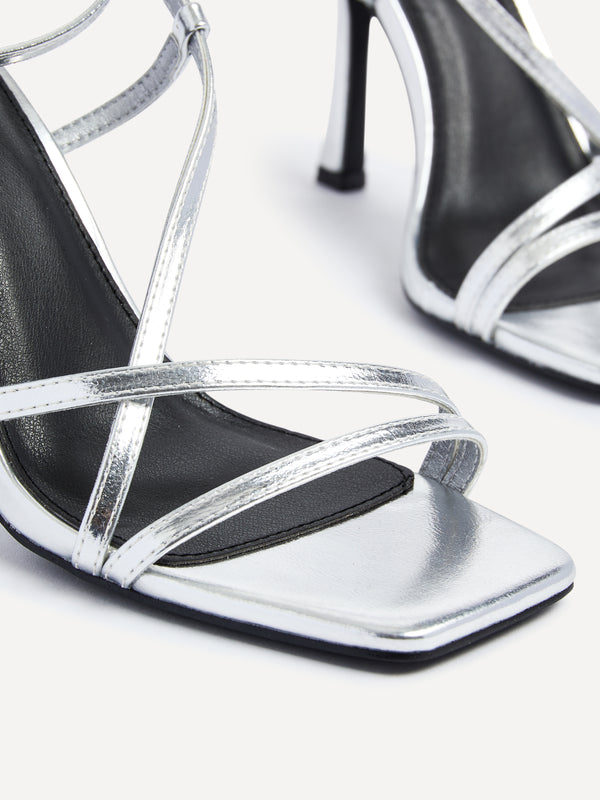 Linzi Silver Faux Leather Strappy Stiletto High Heel