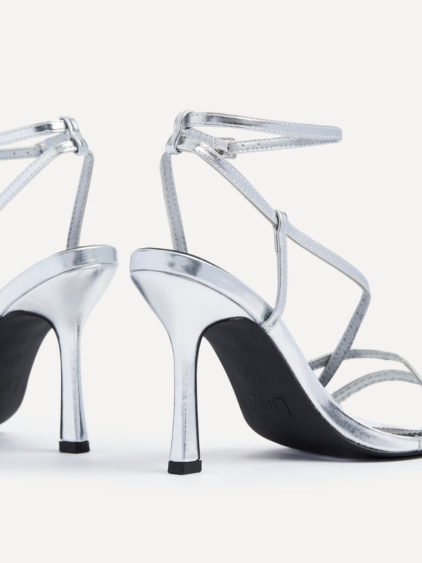 Linzi Silver Faux Leather Strappy Stiletto High Heel