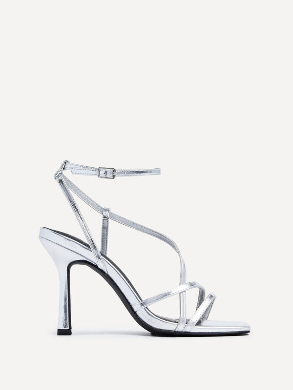 linzi Silver Faux Leather Strappy Stiletto High Heel