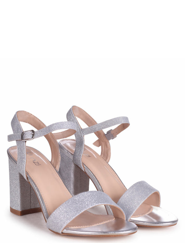 Linzi Silver Glitter Open Back Barely There Block Heeled Sandal