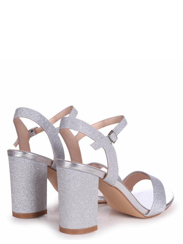 Linzi Silver Glitter Open Back Barely There Block Heeled Sandal