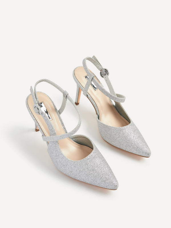 Linzi Silver Glitter Wrap Around Sandal Black Court Heel