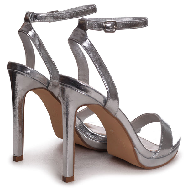 Linzi Silver Open Back Barely There Stiletto Sandal