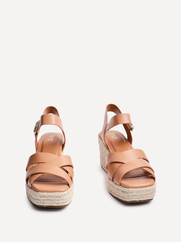 Linzi Tan Faux Leather Crossover Espadrille Platform Wedge