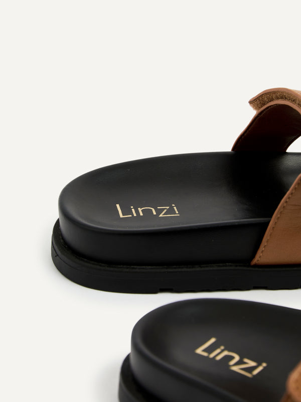 Linzi Tan Faux Leather Footbed Linked Design Sandal