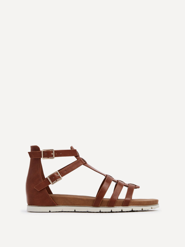 Linzi Tan Faux Leather Gladiator Style T Bar Sandals