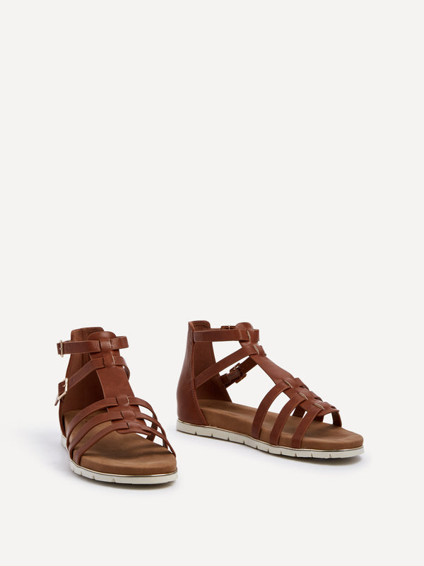 Linzi Tan Faux Leather Gladiator Style T Bar Sandals