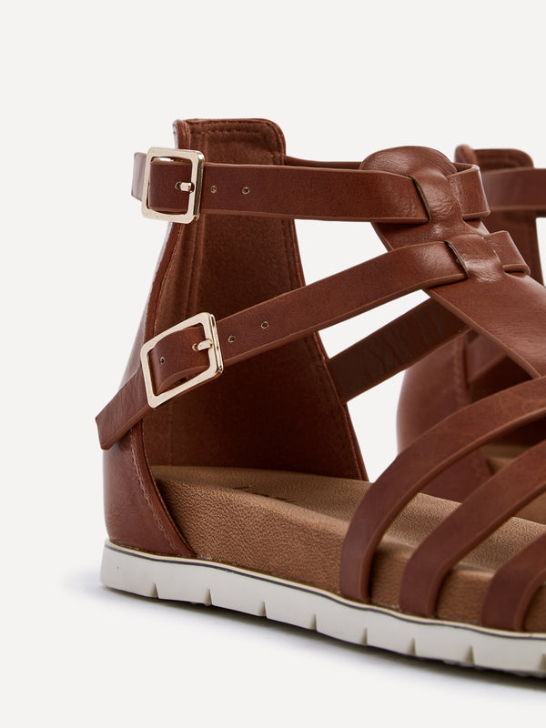 Linzi Tan Faux Leather Gladiator Style T Bar Sandals